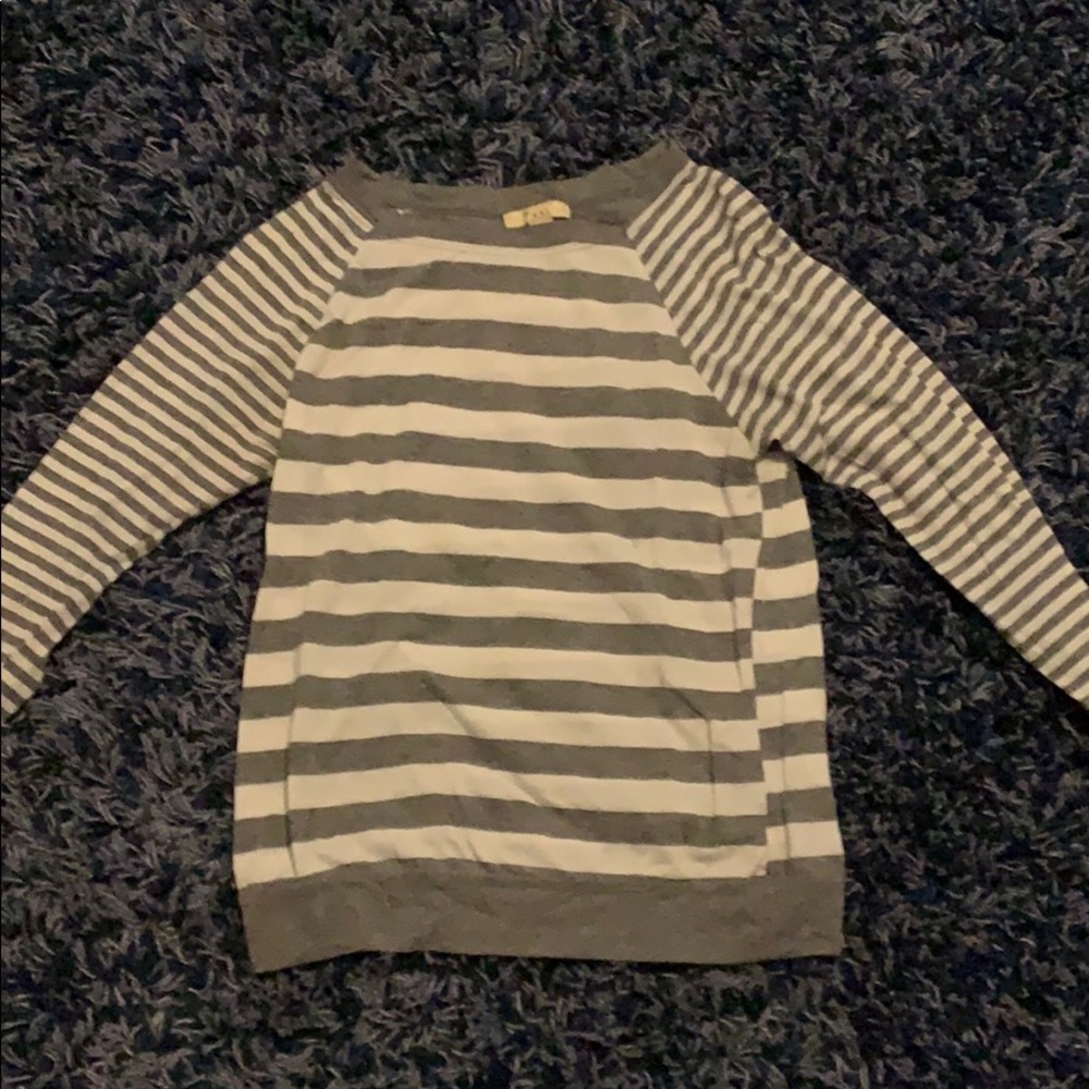 Women’s grey and white striped long sleeve shirt